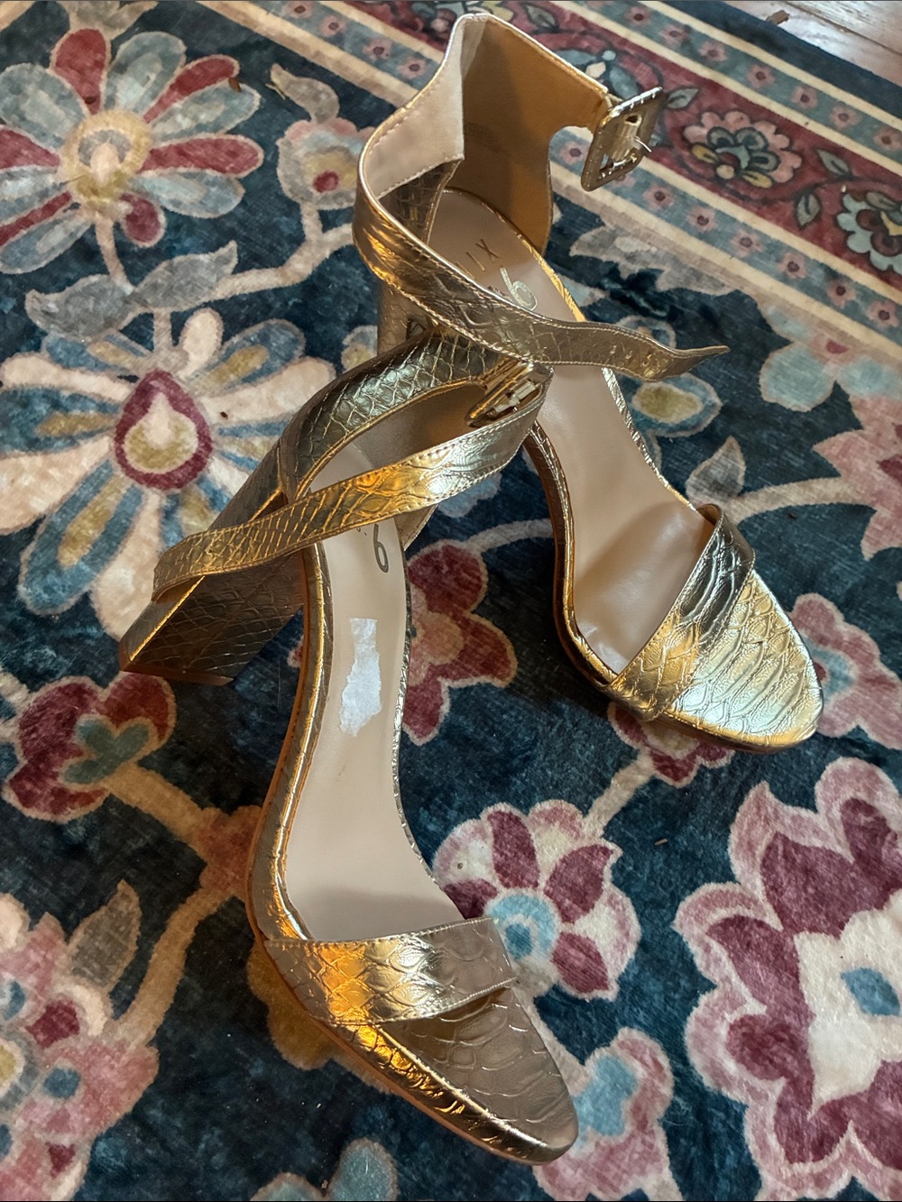 Mix No. 6 Metallic Gold Textured Block Heel Sandals